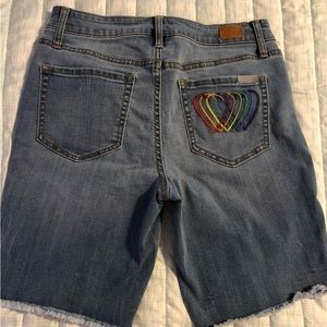 Size 4 Bermuda Shorts with Rainbow Colored Hearts on back pocket
